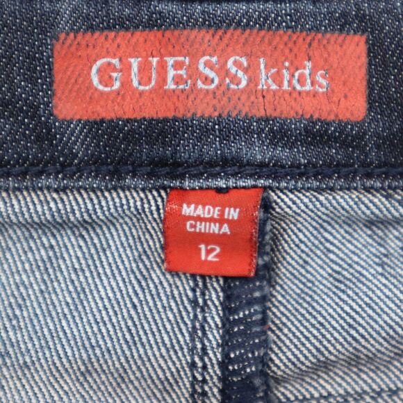 Guess Pants Boys 12 Blue Straight Button Zip 5 Pocket Logo Dark Wash Denim Jeans - Picture 2 of 16